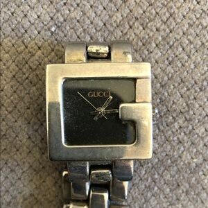 Gucci Metallic Square Watch with Black Dial